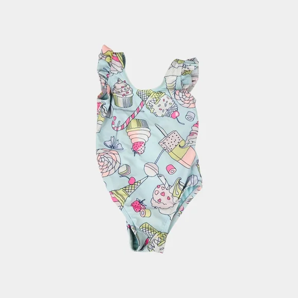 GAP Blue and Pink One Piece Swimsuit with Ruffled Straps - Picture 1 of 6